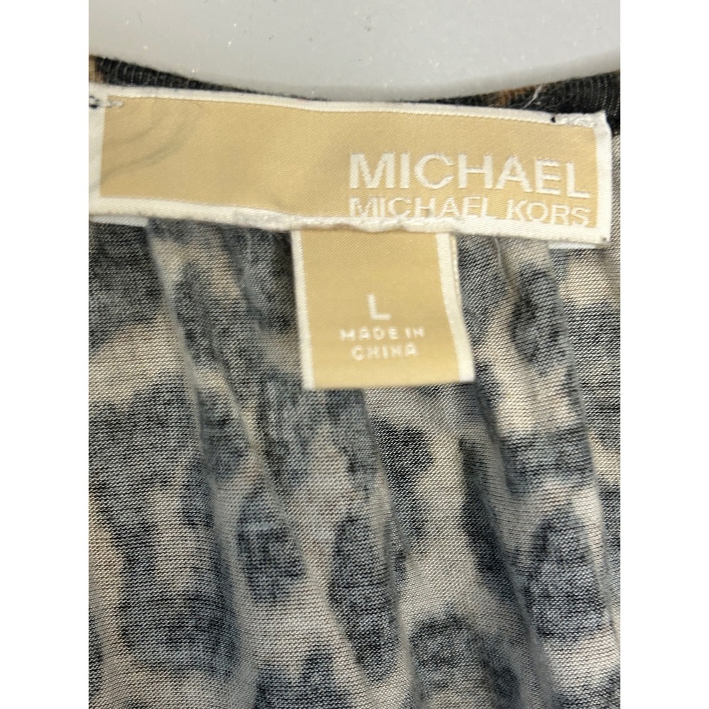 Michael Michael Kors Leopard Print Scoop Neck‎ 3/4 Sleeve Blouse Brown Large - Picture 5 of 9
